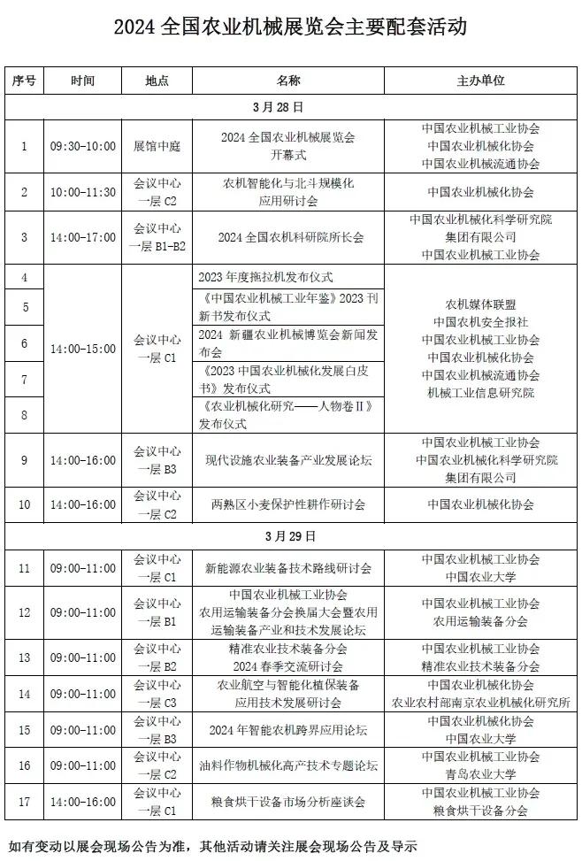 2024全国农机展同期活动表